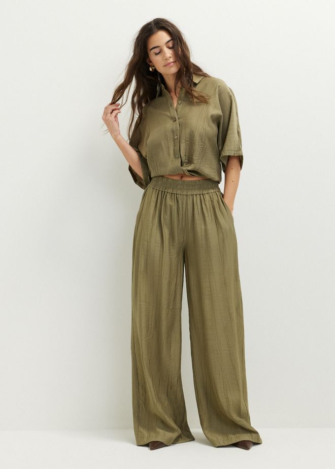 Wijde broek met crinkle structuur