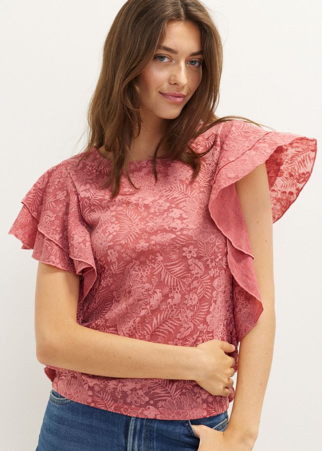 Jacquard T-shirt met ruches