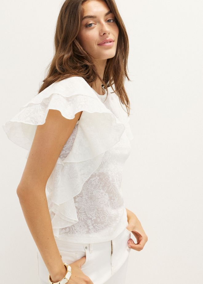 Jacquard T-shirt met ruches