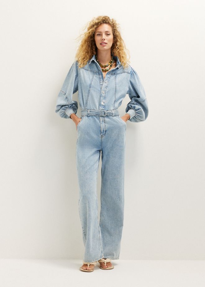 Denim jumpsuit met riem
