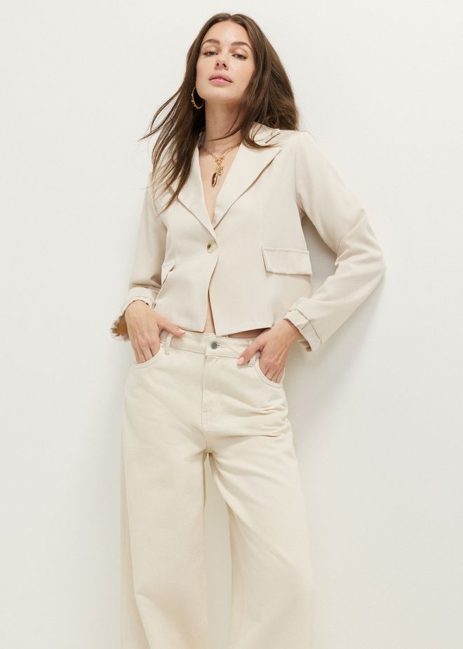 Cropped blazer lichtzand